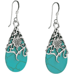 Floral Vine Ornate Teardrop Natural Shell .925 Silver Earrings